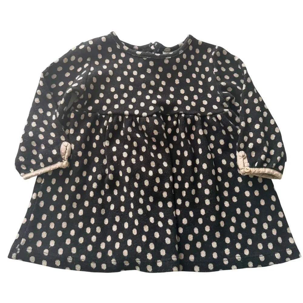 Zara Polkadot Sweater Dress Black Cream Long Sleeve Knit 18-24 months